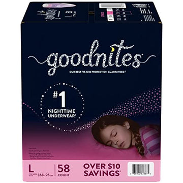 Goodnites Bedtime Underwear For Girls, Large (68-95 Pounds), 58 Count