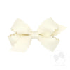 Wee Ones Girls' Classic Grosgrain Hair Bow With Scalloped Edges And Plain Wrap Center On A Weestay Hair Clip, Mini, Antique Whit
