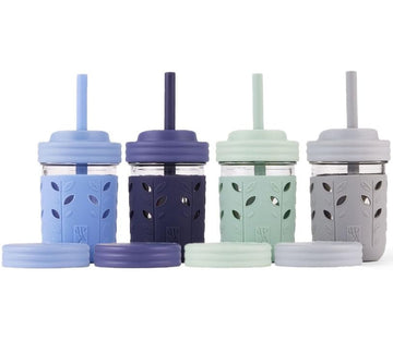 Elk And Friends Kids & Toddler Cups The Original Glass Mason Jars 8 Oz With Silicone Straws With Stoppers Smoothie Cups Spill