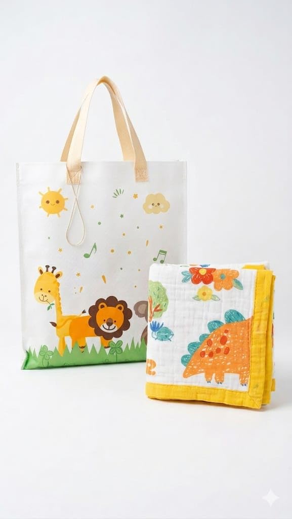 Babyholic Baby Blanket, Pink, Hot Air Balloon Print, Soft Muslin, Newborn Crib Blanket (Yellow)