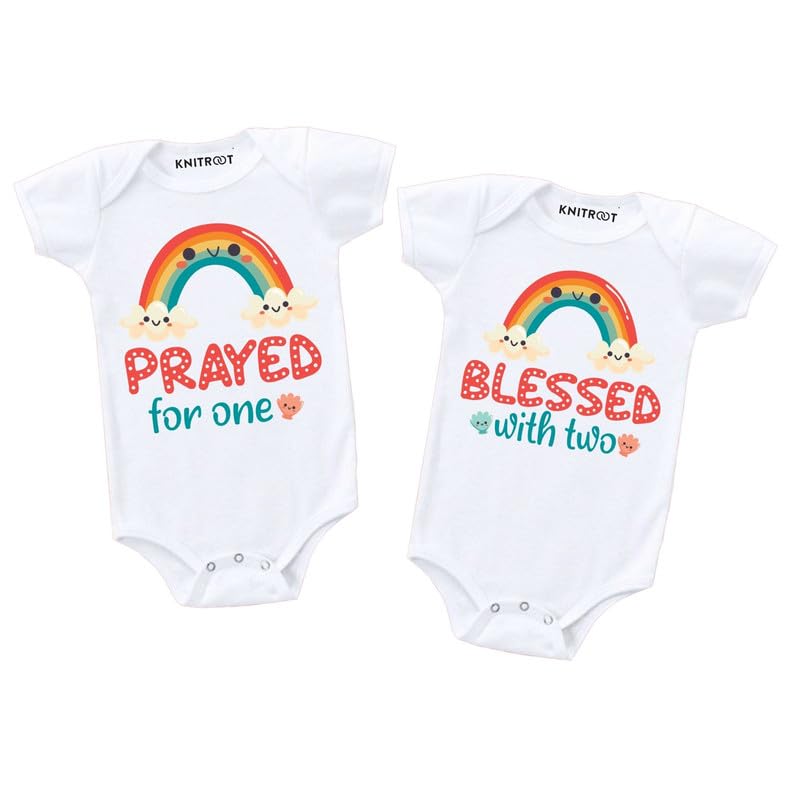 Knitroot Twin Romper Unisex Baby Kids Onesies, Half Sleeve, White Cotton Bodysuit, Sleepsuit, 03 Months, For Twin Baby Boys &