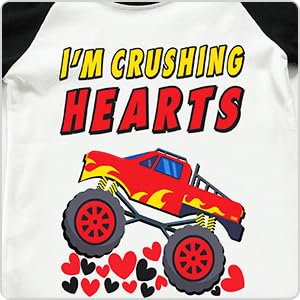 Tkria Kid Boy Valentine Day Tee Shirt Monster Truck Bigfoot Raglan Shirts Love Heart Crusher Clothes Shirts Tops Boy Outfit 7T