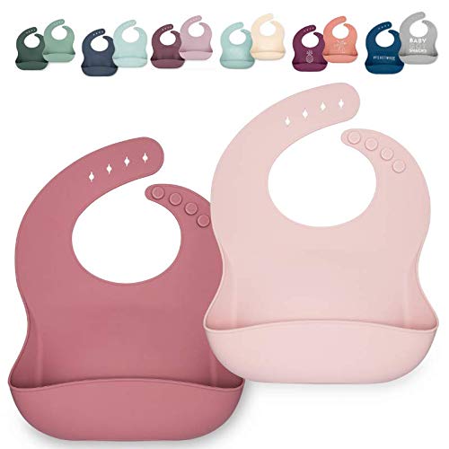 AVA + OLIVER Silicone Bib Set - Adjustable Waterproof Bibs - Set of 2 (Dusty Rose)