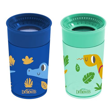Dr. Brown'S Milestones Cheers 360 Cup Spoutless Transition Cup, Travel Friendly & Leak-Free Sippy Cup, Blue Alligator - Turquois
