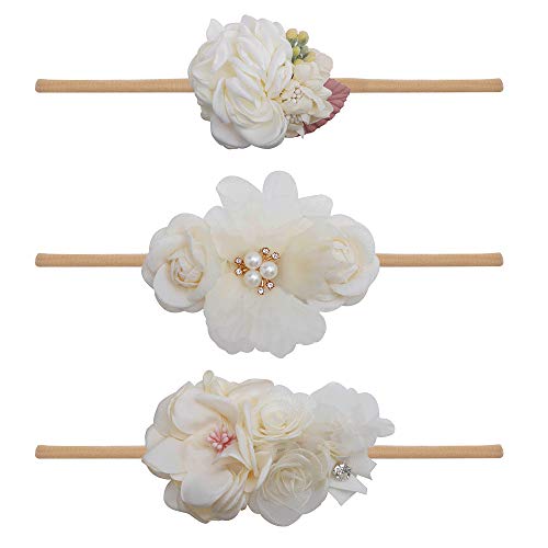 Bfnaagirl Baby Girl Floral Headband Nylon Flower Crown Elastic Hairband 3Pcs Hair Accessories Gift For Girls, 2#, Stretchy Size