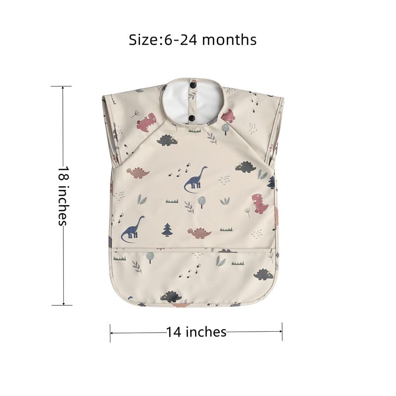 Gzmm Waterproof Baby Bibs,Infant Toddler Extra Cover Feeding Bib With Food Catcher,Easy Clean & Washable