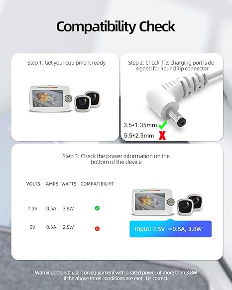 7.5V Charger Fit For Summer Infant Baby Monitor 29580 29590 29650 29740 29790 29890 Camera 29680 29690 29700 29780 28450 28580 A