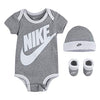 Nike Baby Hat, Bodysuit And Booties 3-Piece Gift Box Set, Grey Sportswear, 06M