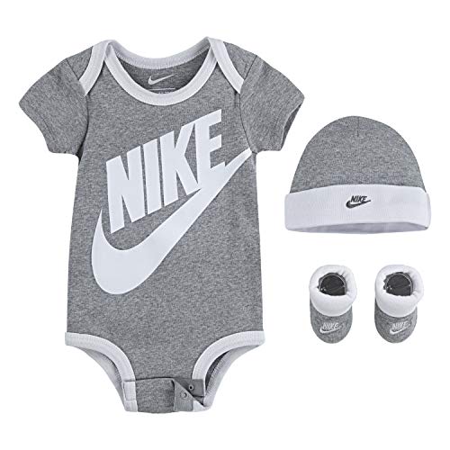 Nike Baby Hat, Bodysuit And Booties 3-Piece Gift Box Set, Grey Sportswear, 06M