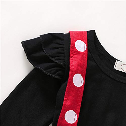 Baby Girls Skirts Set Ruffle Cloth +Polka Dot Overall Dress Bow Polka Dot Skirt Set (Long Sleeve, 3-4 T)