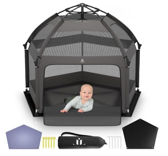 Laras Loft Pop-Up Playpen for Babies & Toddlers Foldable with Canopy (UPF 50), Self-Inflating Playmat, Wind Shade & Carry Bag Du