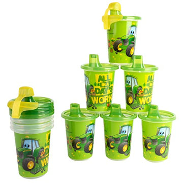 The First Years Take & Toss John Deere Sippy Cups - Reusable Toddlers Cups With Lids - Kids Party Pack With 2 Travel Caps - 10 O