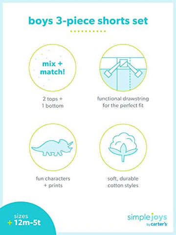 Simple Joys By Carter'S Baby Boys' 3-Piece Playwear Set, Green/Grey Monster Trucks/Navy Stripe, 4T