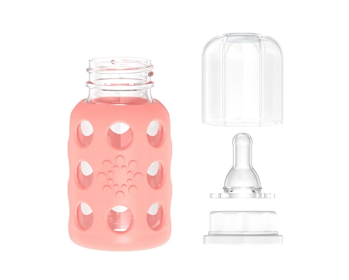 Lifefactory Glass Baby Bottles With Silicone Protection - 4-Pack, 4 Oz Each Bottle (2- Lavender & 2- Cantaloupe)