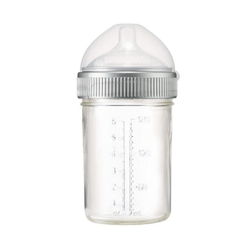 Mason Bottle 8Oz Baby Glass Bottle With Breast Like Slow Flow Nipple, Cap+Ring - Bpa Free, Non Toxic, Anti Colic Glass Baby Bott