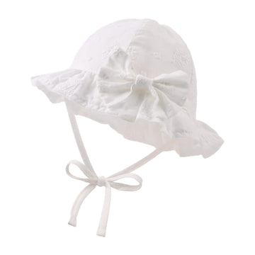 Jangannsa Baby Girl Sun Hat With Bowknot Bucket Hats For Infant Toddler Summer Sun Protection (White Small Flower, 44Cm)