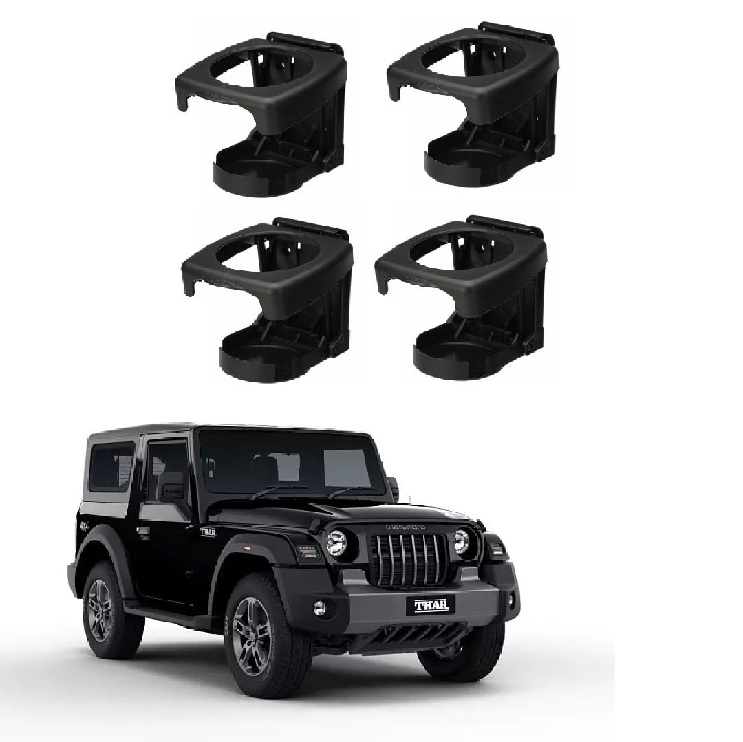 Car Accessories Universal Fit Glass/Bottle/Cup Holder 04 Pcs Stand Black Colour Suitable for Mahindra Thar 2020