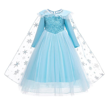 Rexreii Girls Frozen Elsa Princess Dress Long Sleeves Halloween Costume Christmas Birthday Evening Party Ball Gown W/Accessories