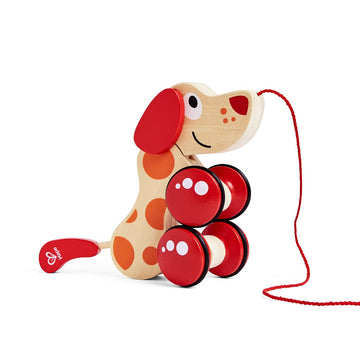 Walk-A-Long Puppy Wooden Pull Toy by Hape Award Winning Push Pull Toy Puppy For Toddlers Can Sit, Stand and Roll. Rubber Rimmed