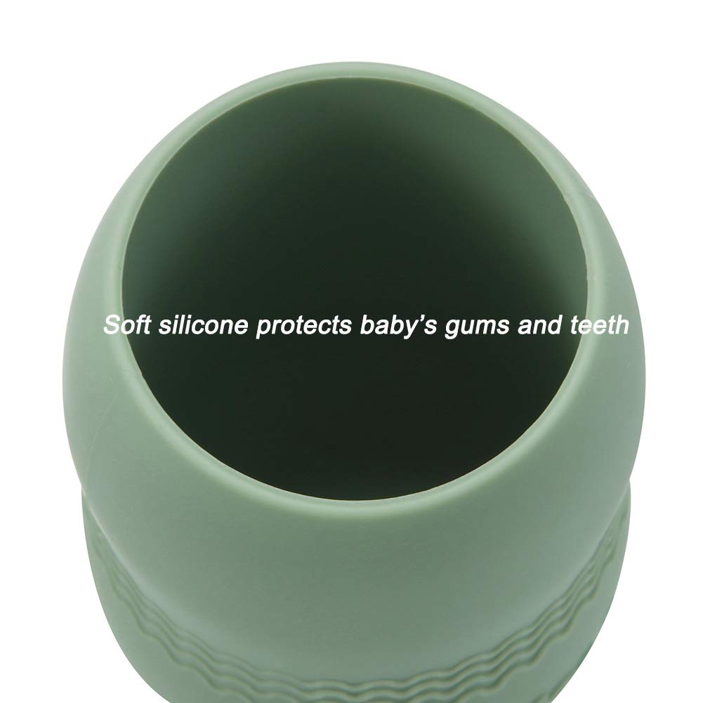 Pandaear (2 Pack 100% Tiny Silicone Drinking Training Cup For Baby And Toddler (Blue/Green)