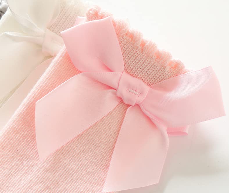 Qandsweet Baby Girl Knee-High Socks Toddlers Bow Stockings Newborn Infant Sock (0-12 Months, Solid Colors)