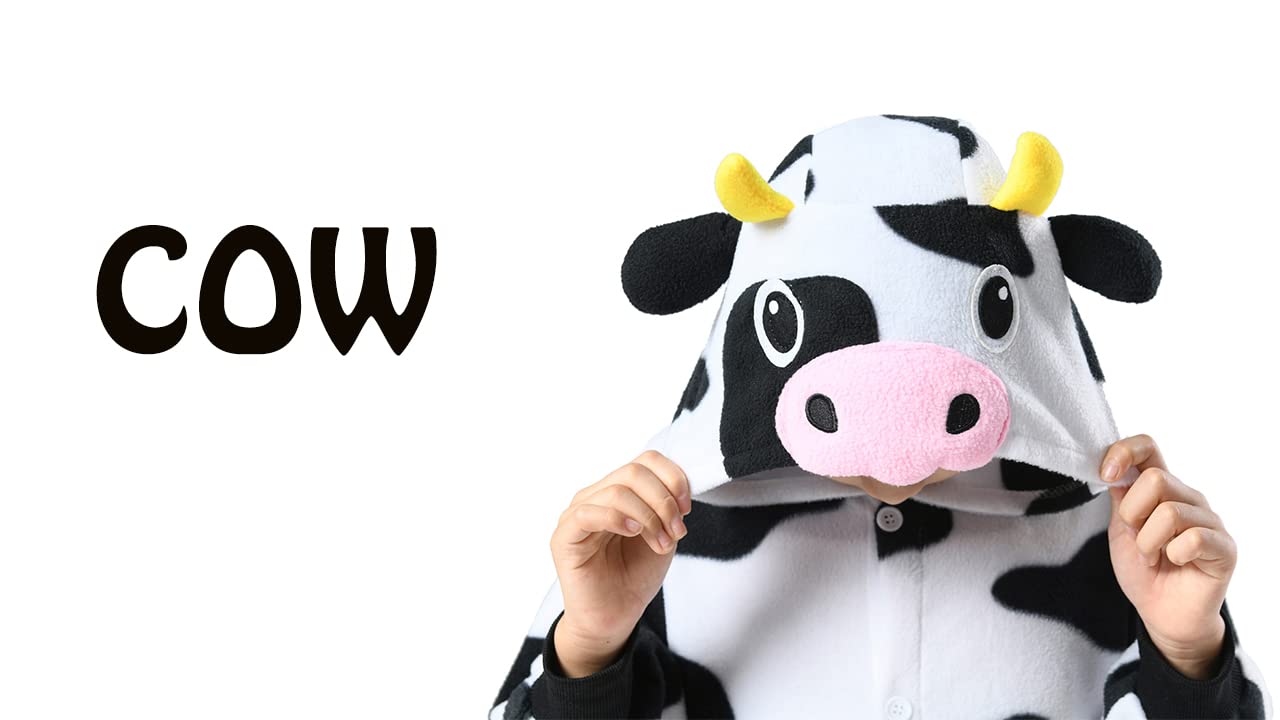 Canasour Kids Cow Onesie Farm Animal Halloween Cosplay Costume For 4T Girls Unisex Outfuit One Piece Hooded Soft Pajamas Party B
