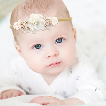 Cinaci 5 Pieces Super Stretchy Soft Baby Girl Nylon Flower Headbands Baptism Christening Floral Tiaras Crowns Hairbands Hair Acc