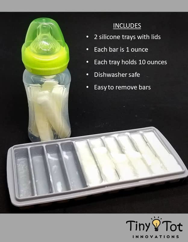 Breast Milk Freezer Storage Trays, 10-1Oz Bars, 2 Silicone Tray Containers W/Leak Resistant Lids, Food Grade Silicone (Milk Tray