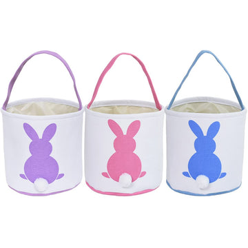 3 Pcs Easter Bunny Basket Bags For Kids - Canvas Cotton Carrying Gift And Eggs Hunt Bag, Easter Gift Basket With Tails Printed R