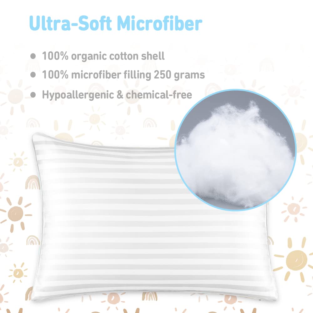 2-Pack Toddler Pillow,13X18 Cotton Toddler Pillows For Sleeping, Machine Washable Kids Pillows With Pillowcase, Perfect For Trav