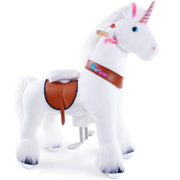 PonyCycle Official Classic U Series Ride on White Horse Unicorn Toy Plush Walking Animal Size 3 for Age 3-5 Ux304