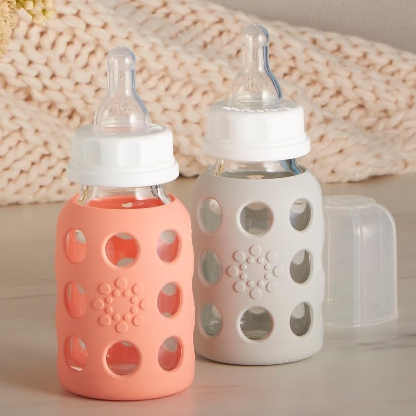 Lifefactory Glass Baby Bottle With Stage 1 Nipple And Protective Silicone Sleeve Cantaloupe, 4 Oz