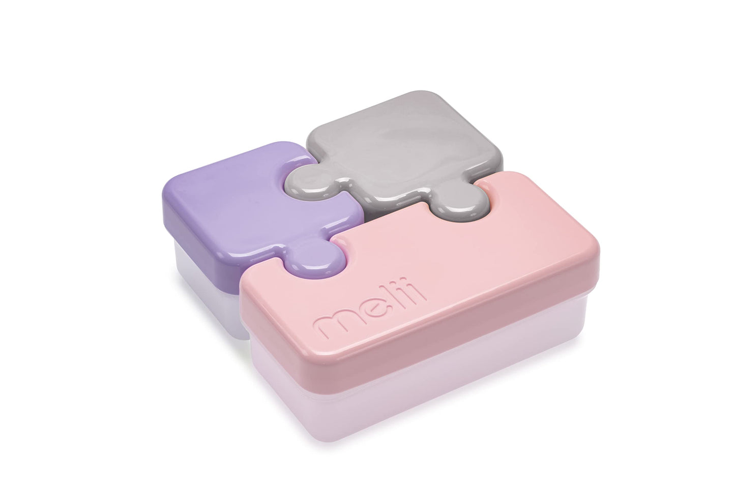 Melii Puzzle Bento Box Food Storage Container - 3 Compartments (Pink, Purple & Grey)