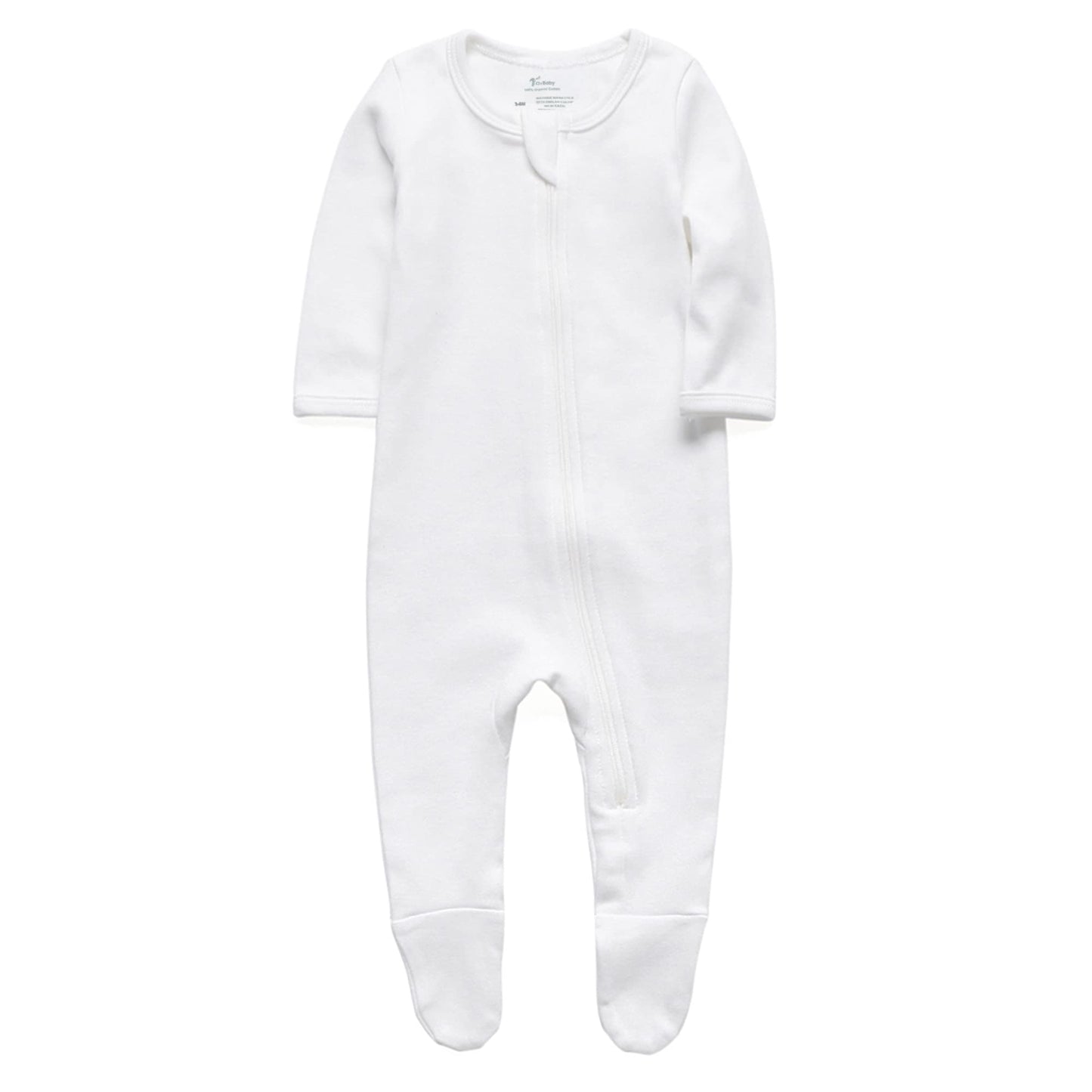 O2 Baby Baby Boys Girls Organic Cotton Zip Front Sleeper Pajamas, Footed Sleep 'N Play (0-3Months, Off-White)