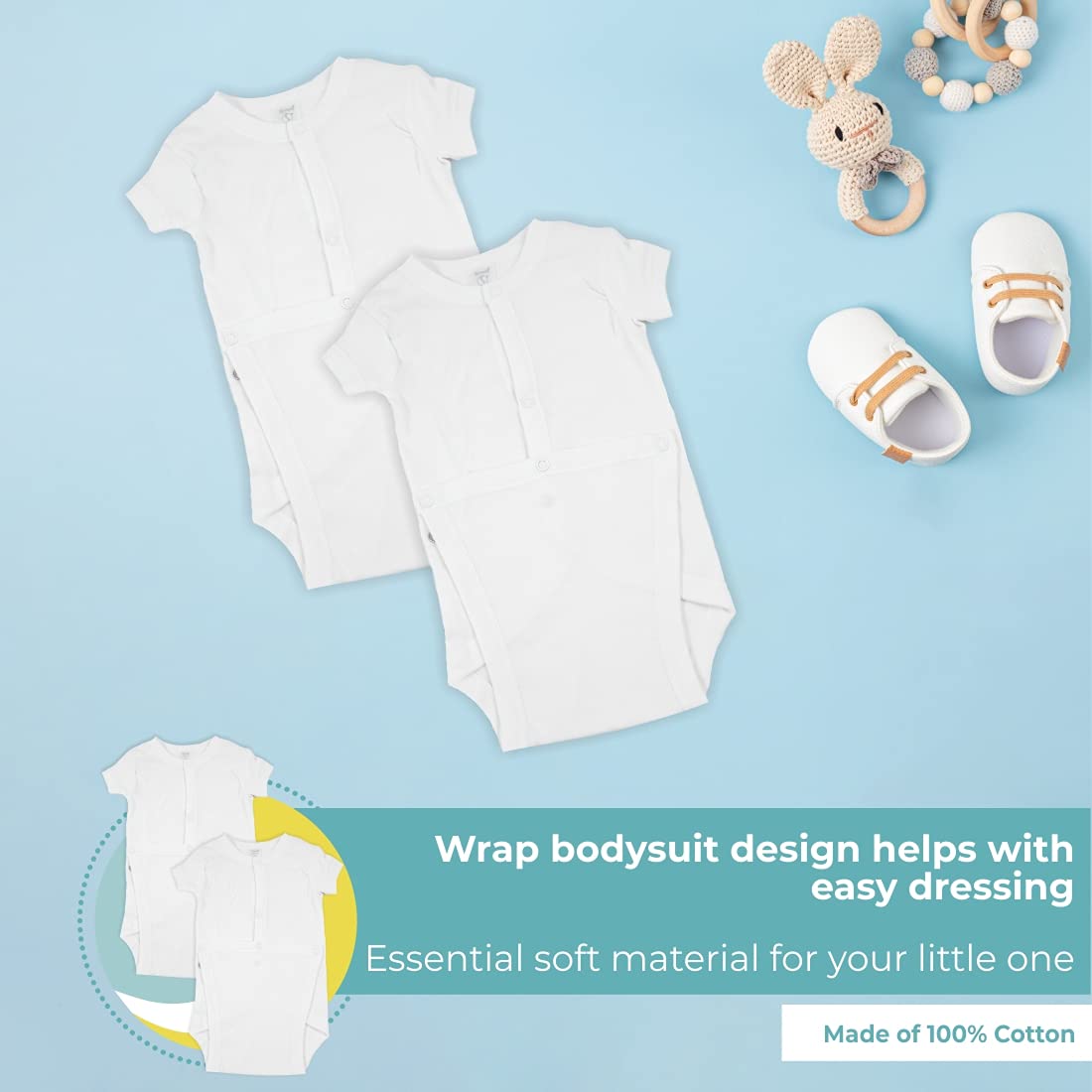 Spasilk 2 Pack Wrap Bodysuit, White, Newborn