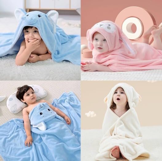 Lakshvia Sales Hooded Baby Bath Towel Wearable Bamboo Cotton Baby Wrap with Cute Animal Ears, Ultra Soft Absorbent Newborn Towel
