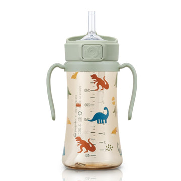 Grosmimi Flip Top Spill Proof Sippy Cup, Ppsu, Bpa Free, 10 Oz, Stage 2 Straw For Toddlers (Dinosaur)