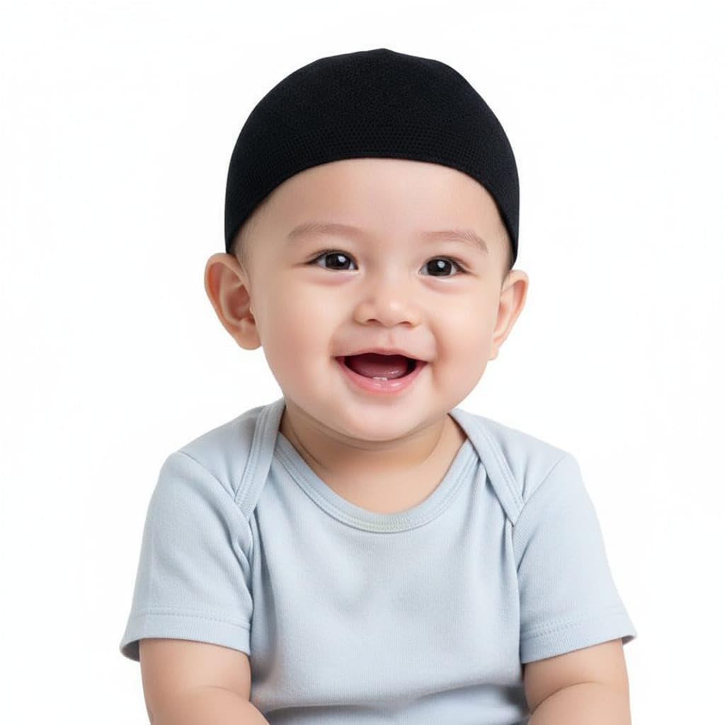 Zoas Namaz Cap For Kids (Baby Boy) Topi Islamic Cap For Mulsim In Black Colour 100% Cotton Stretchable And Soft Shiny