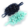 My Lello Baby Flower Headbands Fabric Beaded Trio Stretchy Elastic Pair (Navy/Aqua)