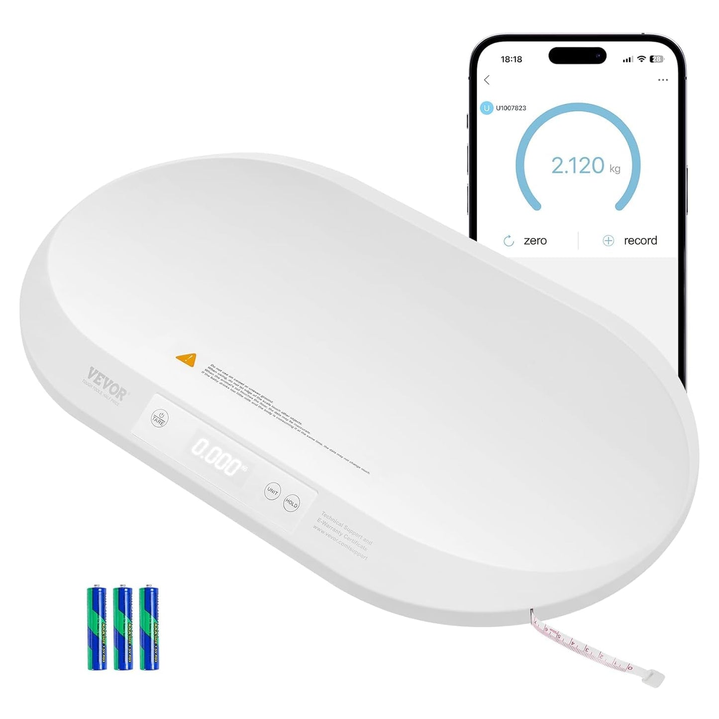 VEVOR Baby Scale, Smart Bluetooth Infant Scale 88LBS Capacity for Weight and Height Track, Digital Toddler Scale with Hold & Tar