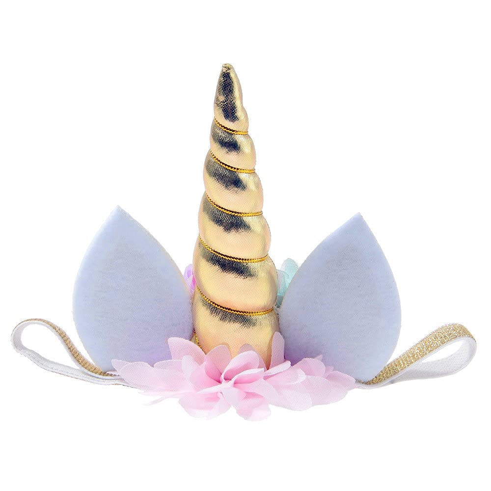 Nishine Baby Elastic Glitter Unicorn Horn Headband Children Unicorn Party Supplies Cosplay Gift (Chiffon-Gold)