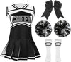 Lmyove Classic Black 5-Piece Cheerleading Set For Girls - Includes Top, Skirt, Pom Poms, Headband, And Socks,4-5Y