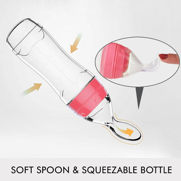 Matyz Silicone Baby Food Dispensing Spoon (Pink, 4Oz / 120Ml) Squeeze Feeder With Spoon - Spoon Bottle For Baby - Baby Spoon Fee