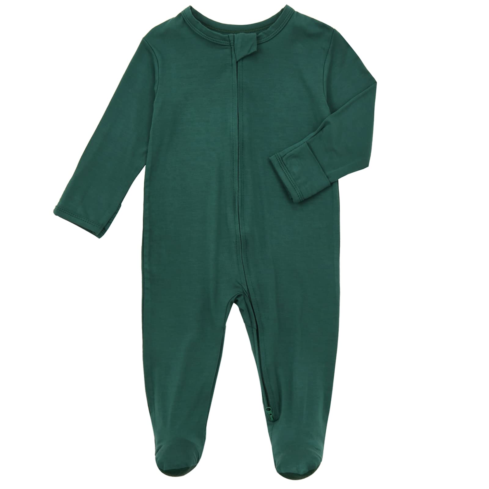 Aablexema Baby Footie Pajamas Zipper - Rayon From Bamboo Infant Footed Pjs With Mittens Sleepwear Jammies(Green, 6-12M)