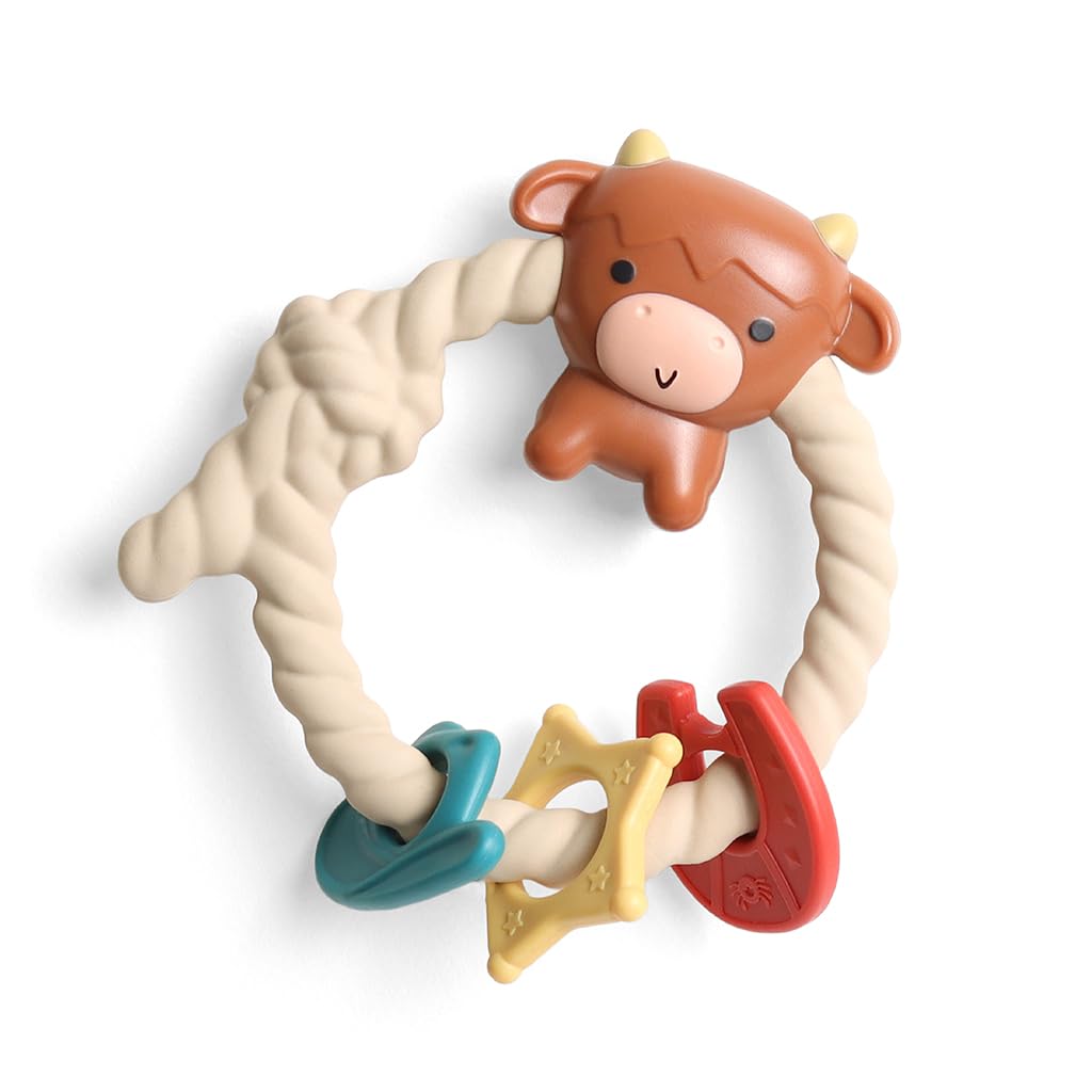 Itzy Ritzy Silicone Teether with Rattle; Rattle Teether Features Rattle Sound, Three Silicone Teething Rings and Raised Texture