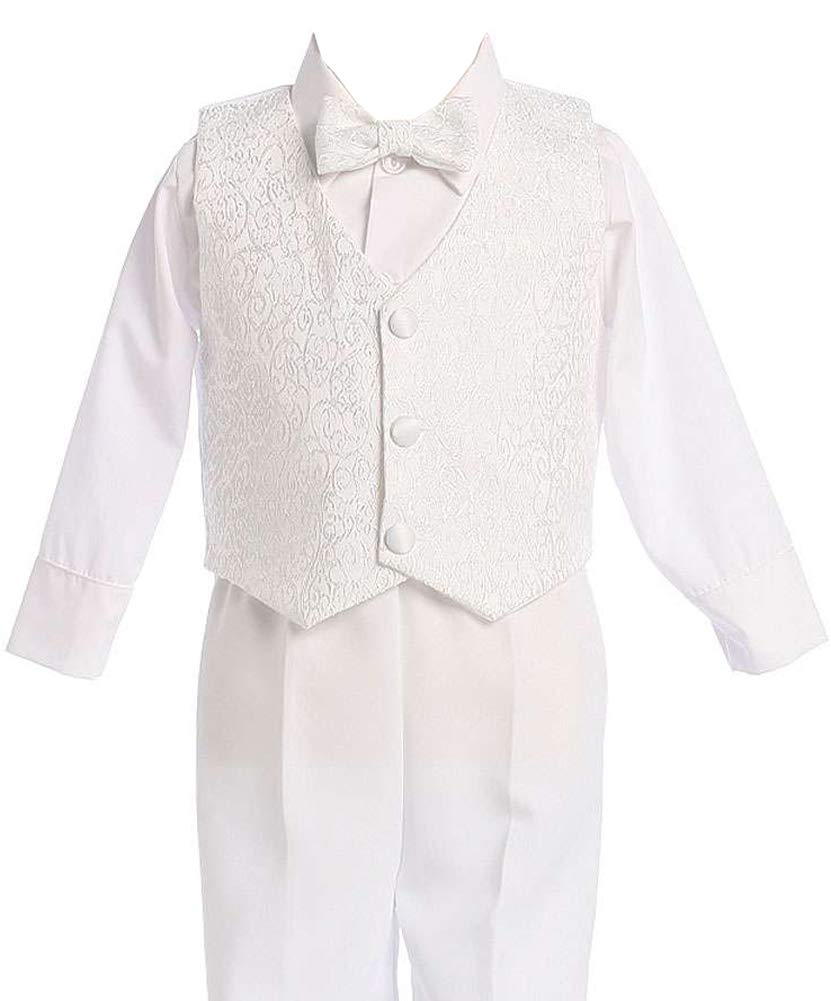 White Boys Embroidered Jacquard Christening Baptism Or Wedding Vest Set - Size 2T
