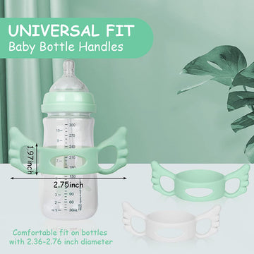 Silicone Baby Bottle Handles - 2Pcs Easy Grip Handles For Wide-Neck Bottles (Green/White)