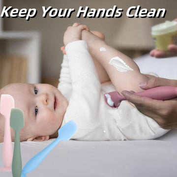 Yueyuejia Baby Diaper Cream Spatula 3 Pack Soft Silicone Butt Paste Spatula Diaper Cream Applicator With Suction Cup Base (Blue,