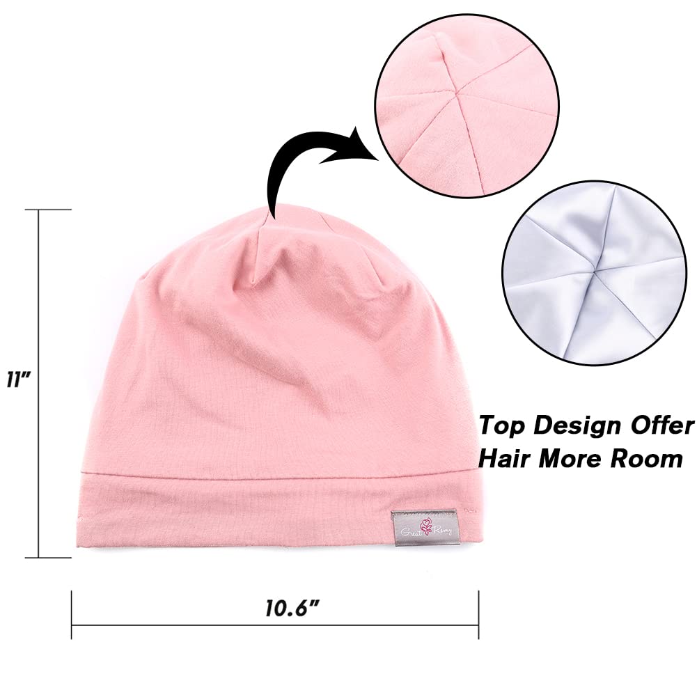 Greatremy Beanie Big Kidsteens Silky Satin Lined Hair Bonnet Sleep Cap-Adjustable Elastic Band Slouchy Cotton Beanie Hat For Tee