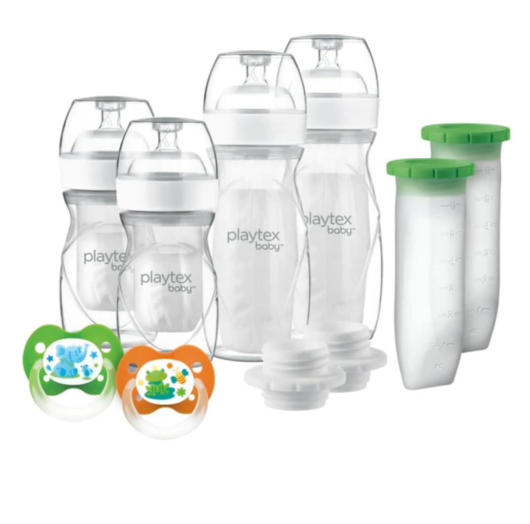 Playtex Baby Nurser Newborn Gift Set with Drop-Ins Bottle Liners, Closer to Breastfeeding, 4 Bottles (2x4 Oz, 2x8 Oz), 40 Liners